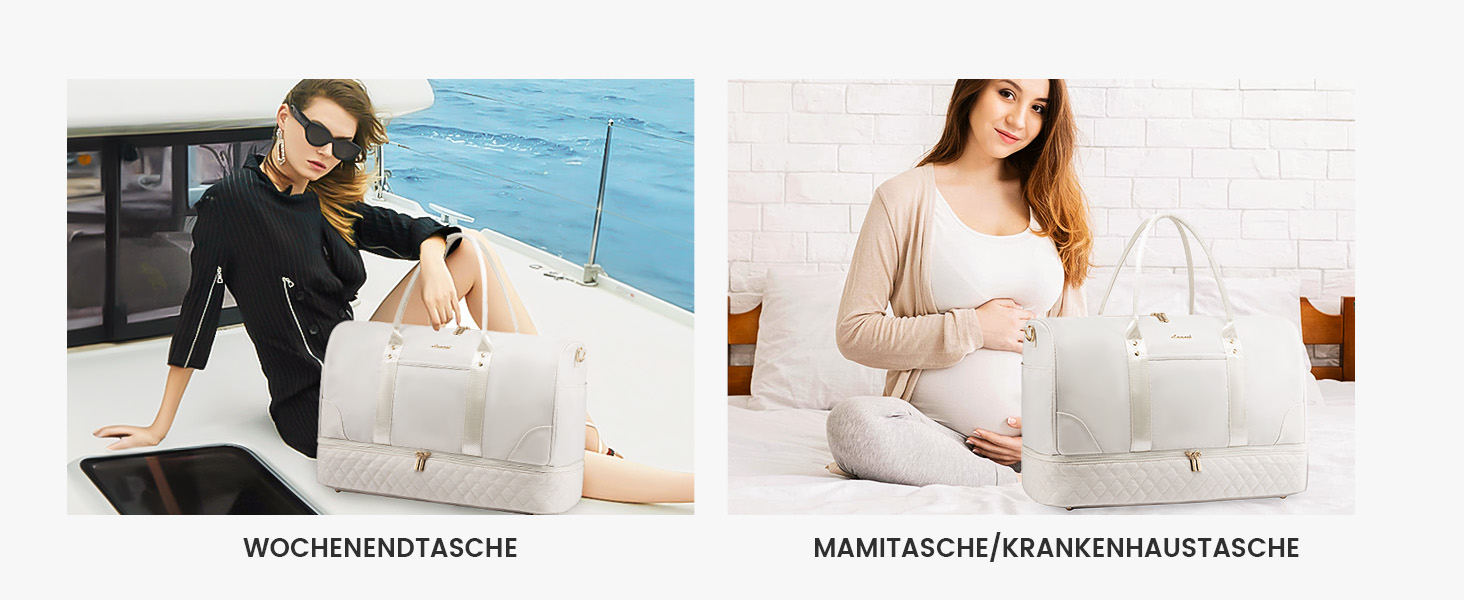 Сумка-мішок LOVEVOOK для подорожей: жіноча дорожня сумка-мішок з відділенням для взуття та мокрих речей, 2 шт. (35л, Beige & Khaki)