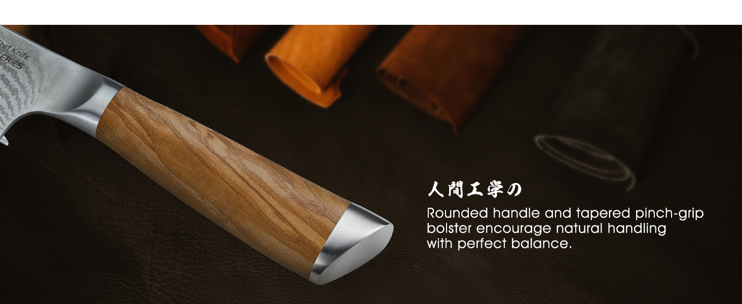 Ніж кухонний HOSHANHO Дамаск 20см, 67 шарів Дамаської сталі, японський ніж з ергономічною ручкою оливкового кольору