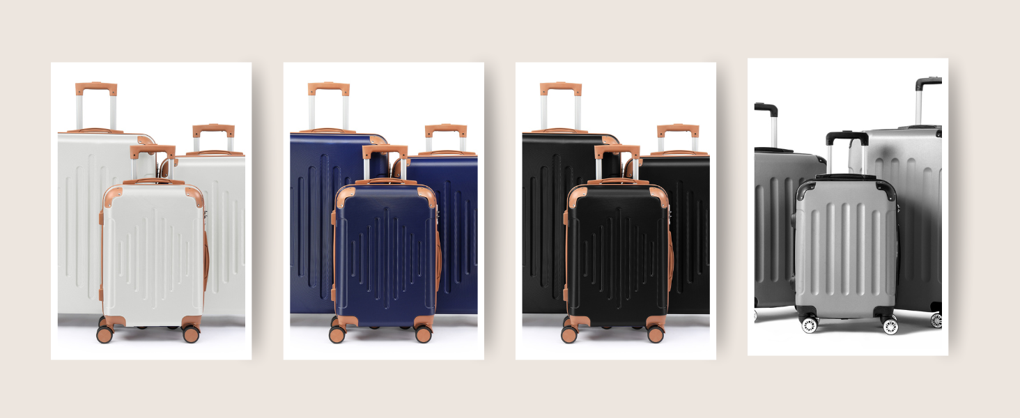 Набір валіз LEADZM 3 шт. з захистом кутів, жорсткий набір валіз-ролерів з ABS, телескопічна ручка, ручна поклажа (чорно-коричневий)