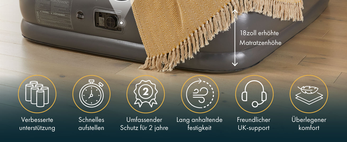 Надувне ліжко Huddle Lite з вбудованим насосом – комфортна матрац для кемпінгу, гостей та запасних кімнат (одинарне, двоспальне, king size)