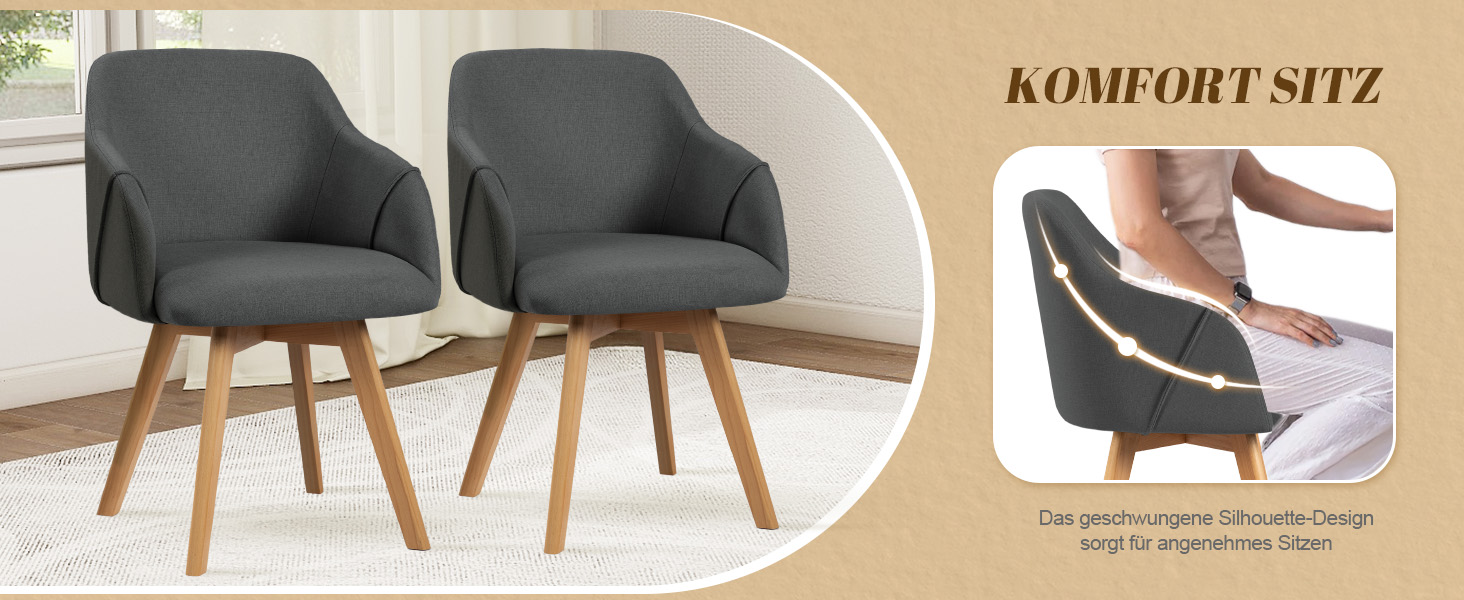 Обідні крісла Bekrvio (2 шт.) - обертаються, з підлокітниками, жовті, сірі, дерев'яні