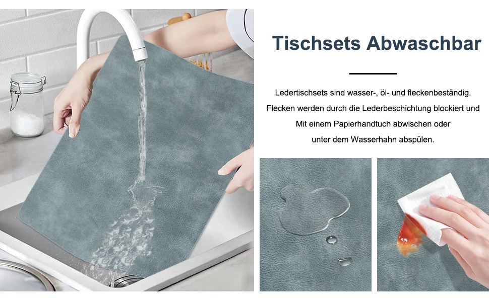 Підставки під тарілки та серветки з екошкіри (6 шт.) - водонепроникні, стійкі до подряпин, для кухні та обіднього столу. Зелено-сірий набір