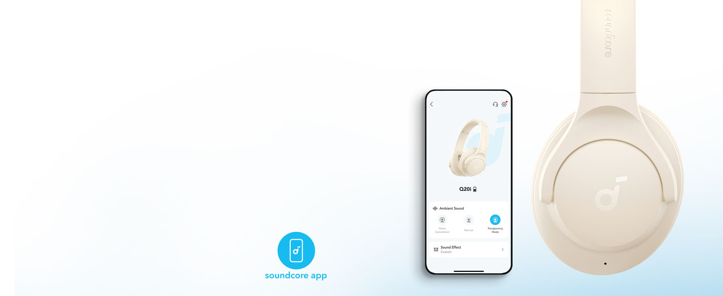 Бездротові накладні навушники Soundcore Q20i, ANC, час відтворення 40 годин, аудіо високої роздільної здатності, глибокі баси, додаток (білий)