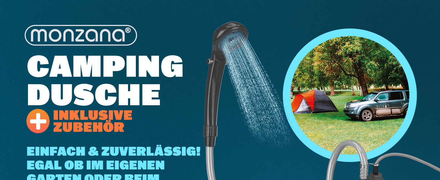 Monzana® Переносна кемпінгова душ з насосом 12V, KFZ-адаптер, сумка для зберігання, 2м шланг, 5м кабель, для авто, собак, саду, антрацит