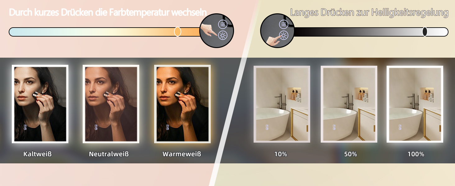 Дзеркало для ванної кімнати Mursche з підсвічуванням, кругле LED дзеркало для ванни, IP44, 60 см, з сенсорною панеллю