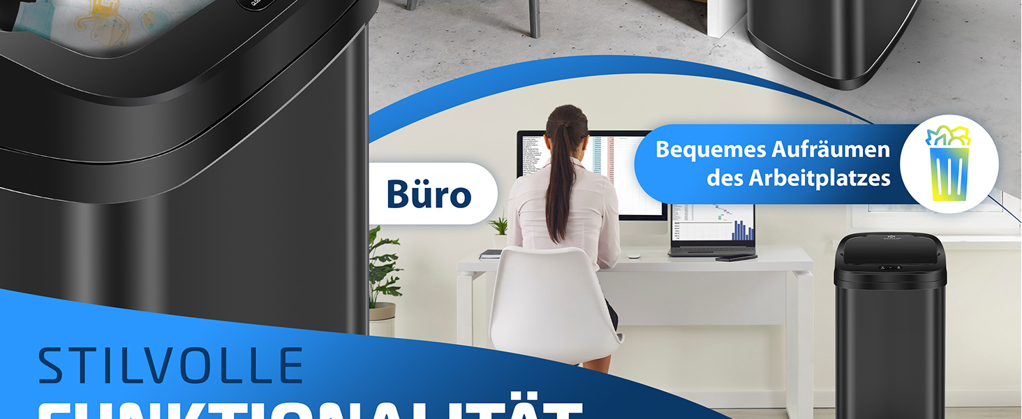 Сміттєве відро KESSER® Sensor 30 л з автоматичним відкриванням, датчиком руху та м'яким закриттям кришки. Відро з сенсорним керуванням, LCD-дисплеєм, нержавіючою сталлю та тримачем для мішка.