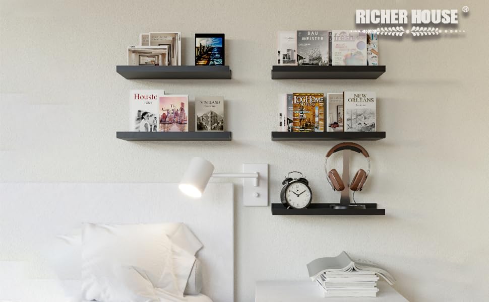 Полиця настінна RICHER HOUSE 3 шт. чорна 90 см для фото, декору, вітальні, дитячої, спальні, кухні, ванної
