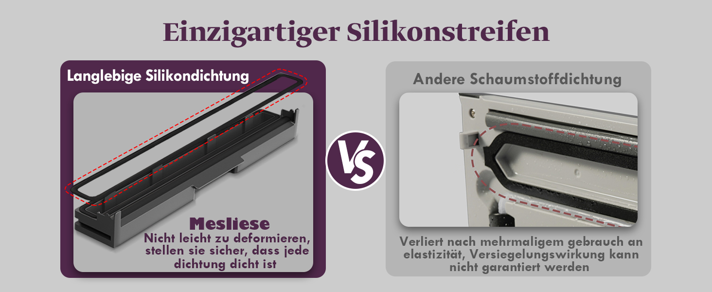 Вакууматор Mesliese 85kPa 120W для продуктів, автоматична машина для вакуумного пакування з вбудованим різаком та відсіком для пакетів, сталь, 2 рулони в комплекті