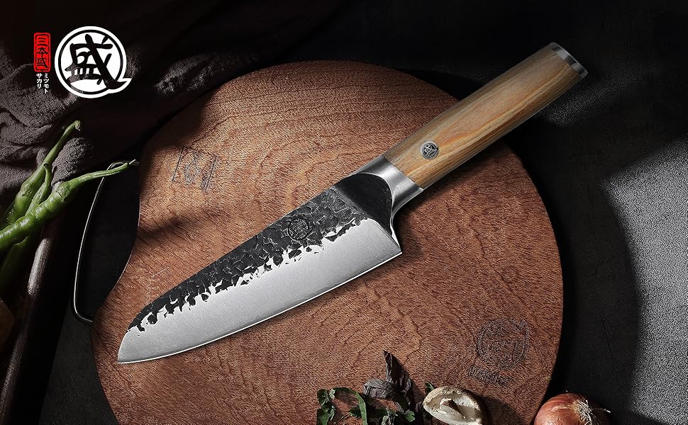 Японський ніж Santoku Mitsumoto Sakari 17 см, ручне ковальство, професійний, з пакавудовою ручкою, оригінальний колір дерева