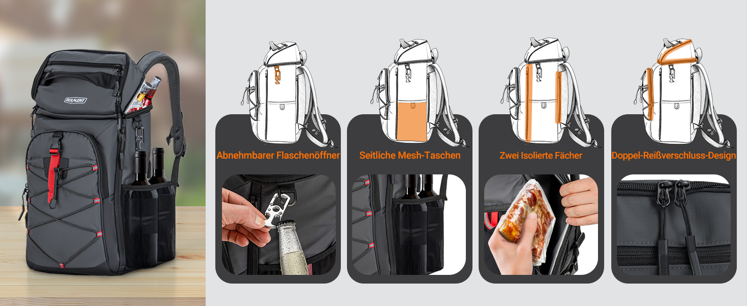 Рюкзак-холодильник Overmont 30L - ізольована сумка-холодильник для пікніків, кемпінгу, пляжу. Чорний