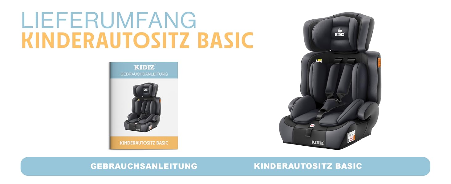 Автокрісло KIDIZ® 1+2+3 для дітей 9-36 кг з 5-точковим ременем безпеки, регульованою підголівником (антрацит)