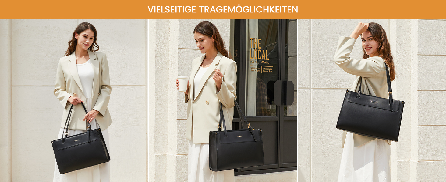 LOVEVOOK Сумка для ноутбука 15.6 дюймів, жіноча, велика, водонепроникна, сумка-шоппер, ділова, з PU шкіри, для офісу, навчання, чорна