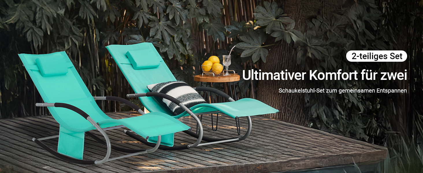 Шезлонг SoBuy для 2 осіб, садова гойдалка, стійка до погодних умов, з подушкою для голови, для тераси, балкону, кемпінгу, до 150 кг, садові меблі OGS28-SCHx2 (світло-блакитний)