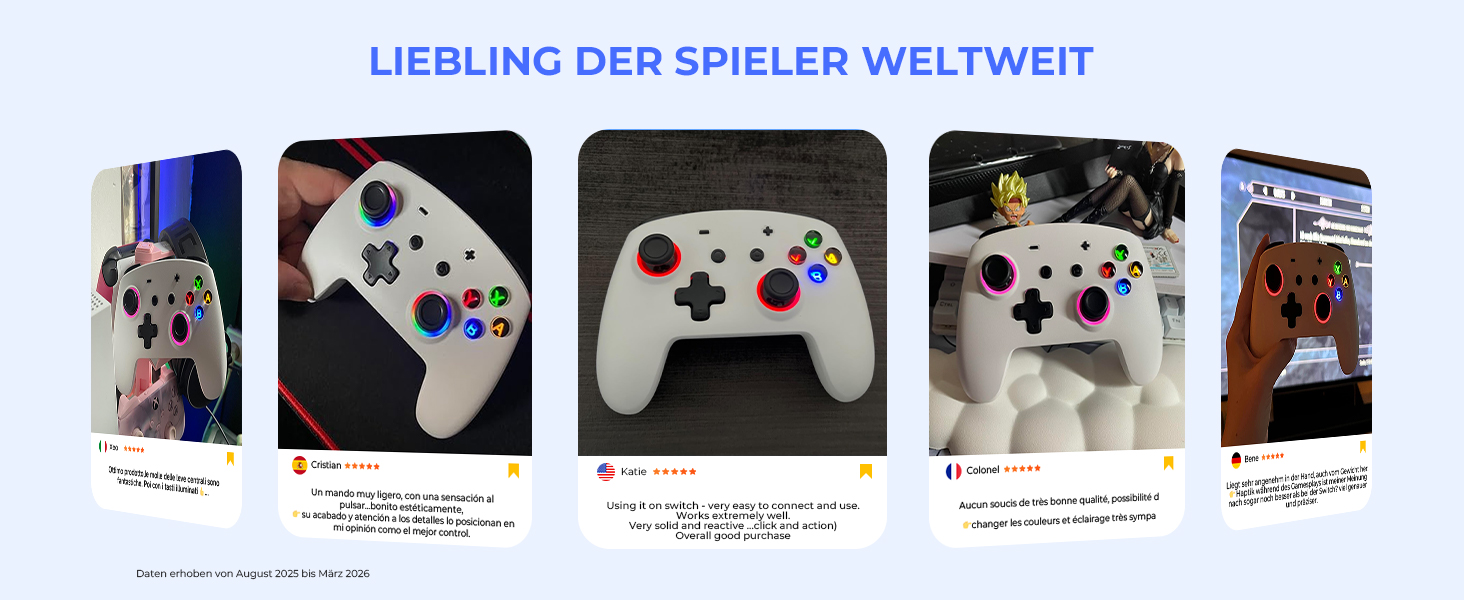 Бездротовий ігровий контролер ECHTPower для PC, Switch, Steam Deck, Android, iOS — RGB підсвічування, Hall-джойстики, вібрація, Turbo, акумулятор 800mAh (Білий)