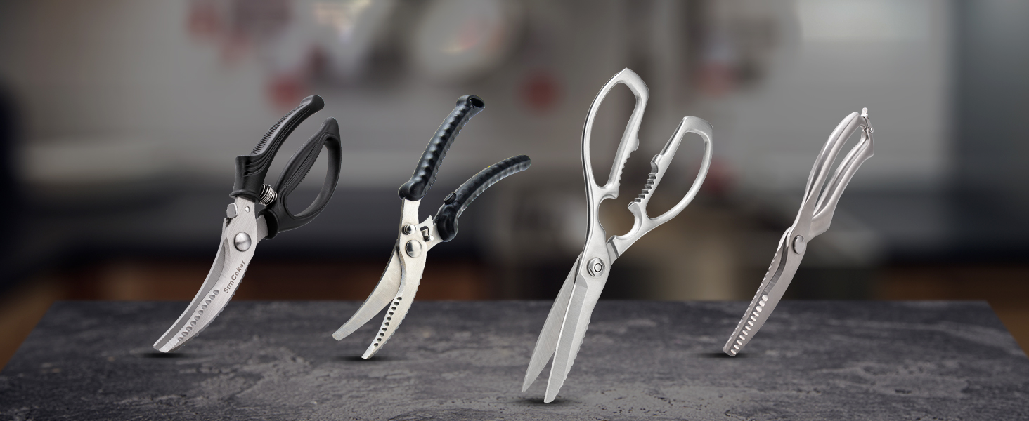 Кухонні ножиці важкі – з нержавіючої сталі 3Cr14, міцні для м'яса, птиці та овочів, з відкривачем пляшок, придатні для миття в посудомийній машині, 22,8 см, 5 років гарантії, сріблястого кольору