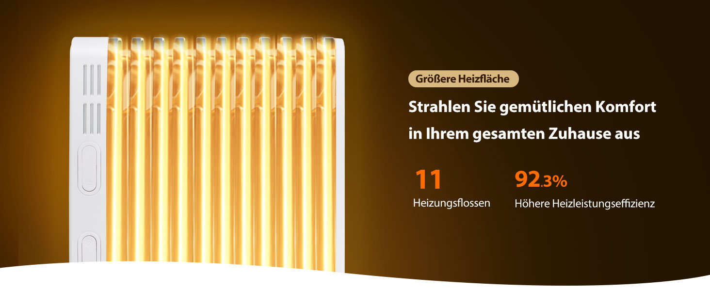 Електричний масляний радіатор Aigostar Cozy 2300W з пультом дистанційного керування, 11 ребер, термостат, 3 режими, таймер 24г, LED-дисплей, захист від перекидання та перегріву, мобільний обігрівач для кімнати