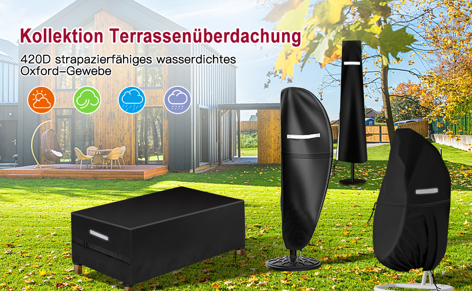 Чохол для парасольки вуличного типу Ampelschirm 420D Oxford (190x30x50 см) - водонепроникний, анти-UV, вітрозахисний, снігостійкий
