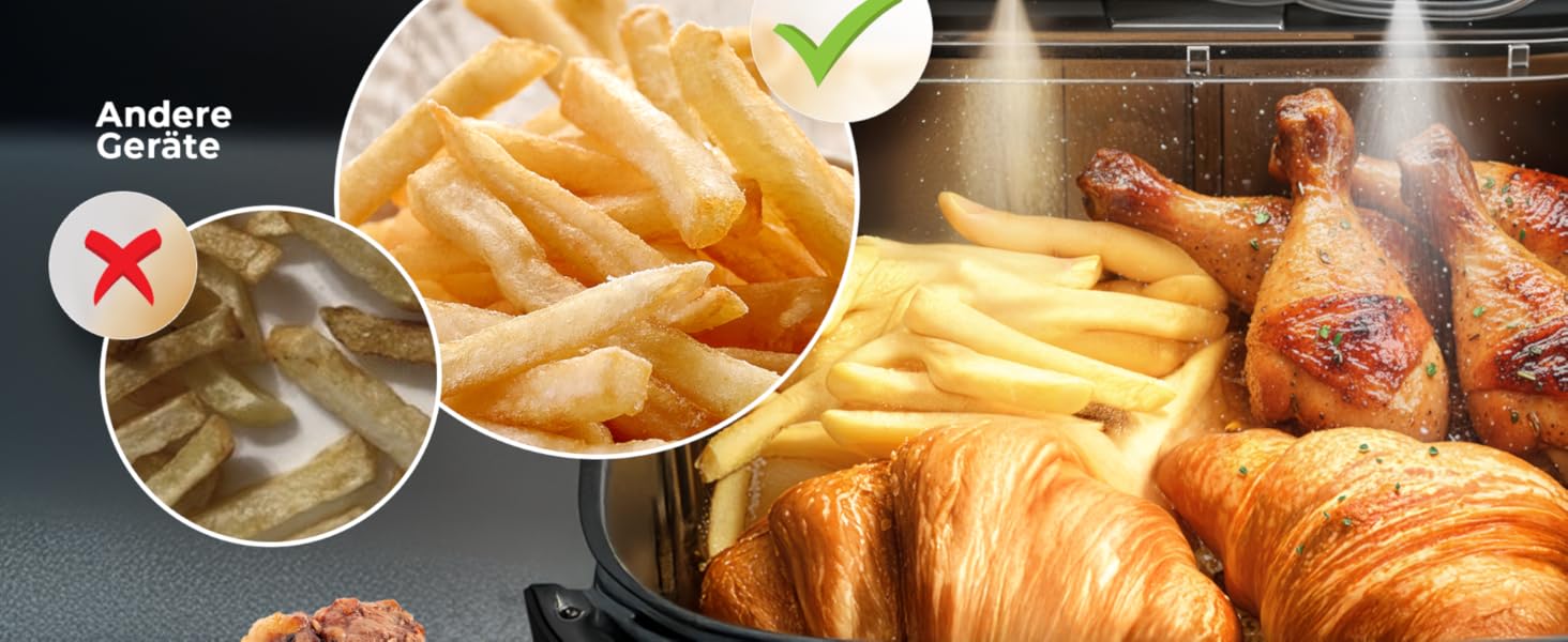 Бальтер Фритюрниця з гарячим повітрям Airfryer 5.5 л, 12 програм, з вікном, 100 рецептів, HL-551T (Чорний)