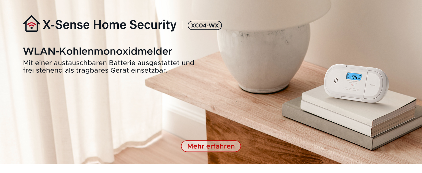 Датчик диму та монооксиду вуглецю X-Sense SC07-WX з Wi-Fi, з змінною батареєю, сумісний з додатком X-Sense Home Security, 1 шт. (набір 2 шт.)