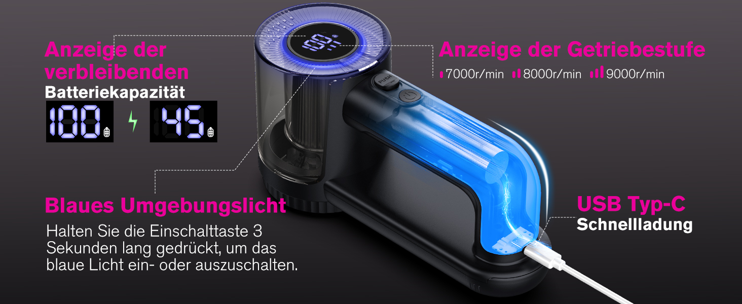 Електричний видальник ворсу Homtronics з USB-зарядкою, LED-дисплеєм та 6-ма лезами для одягу, диванів та килимів, чорний