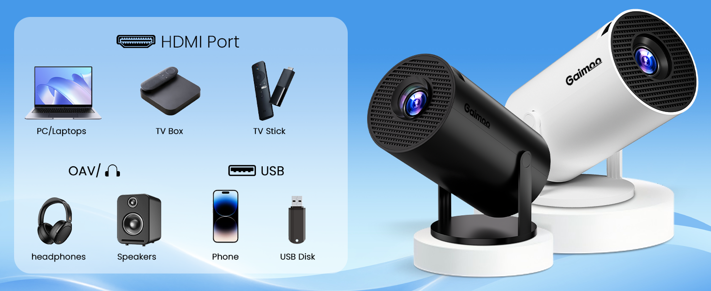 Смарт-проектор Mini Beamer 4K Full HD 1080P з WiFi 6 та Bluetooth 5.2, автокоррекция трапеції, поворот на 180°, підтримка HDMI/TV Stick/Laptop, чорний