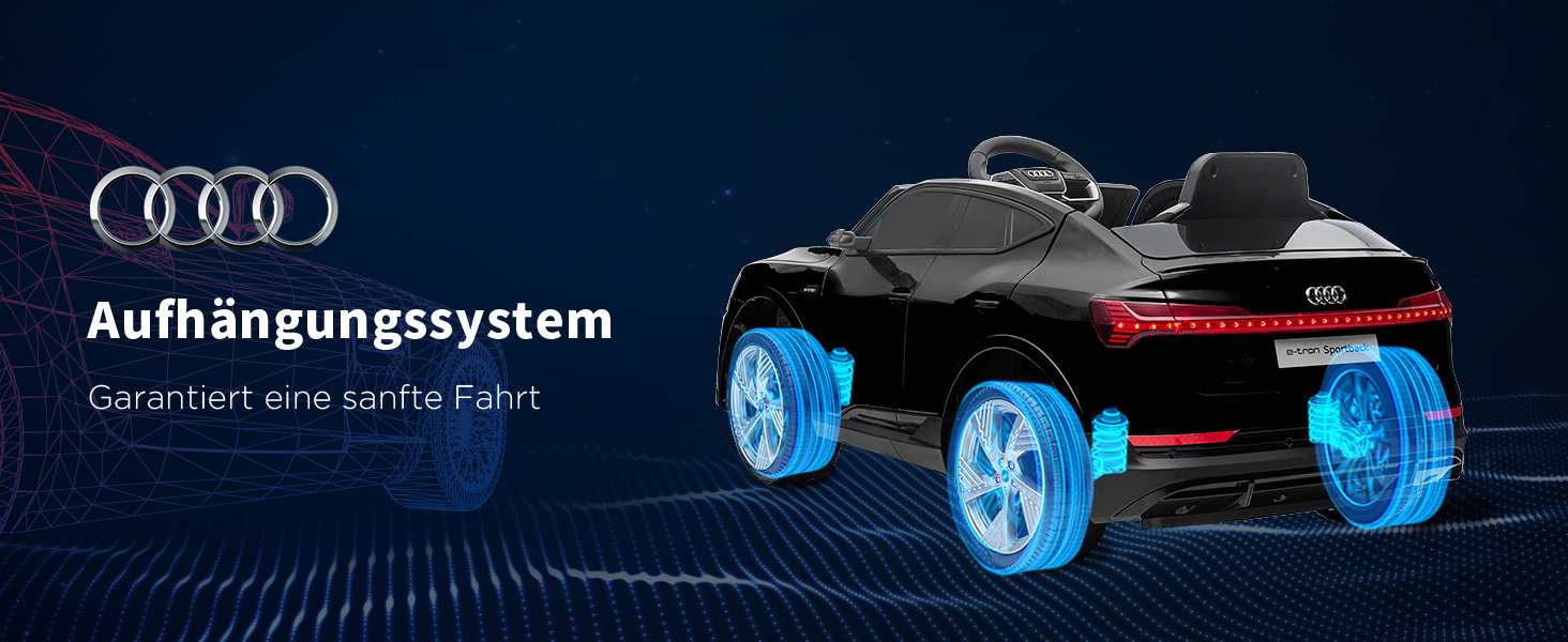Дитячий електромобіль Audi E-tron 12V HOMCOM, з пультом, ременем безпеки, музикою (MP3/USB/TF), для дітей 3-5 років, чорний