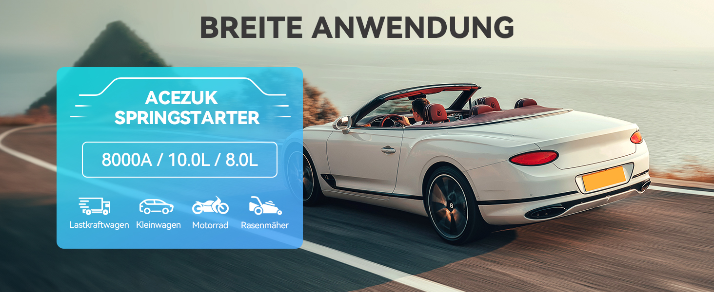 Портативний зарядний пристрій Starthilfe Powerbank 6000A для автомобіля з LED-ліхтариком та великим екраном (7000A Чорний)