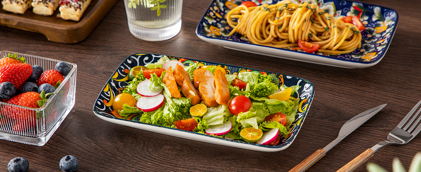 Набір тарілок Vancasso SIMI прямокутні, 6 шт. Порцелянові тарілки для подачі, десертні, на 6 осіб, 24.7x14.2 см