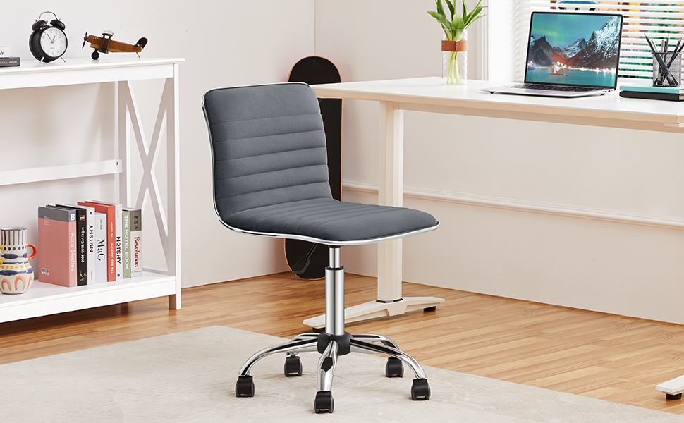 Офісне крісло Yaheetech без підлокітників, ергономічне, з регулюванням висоти, поворотне на 360°, з м'якою оббивкою з велюру, сірого кольору