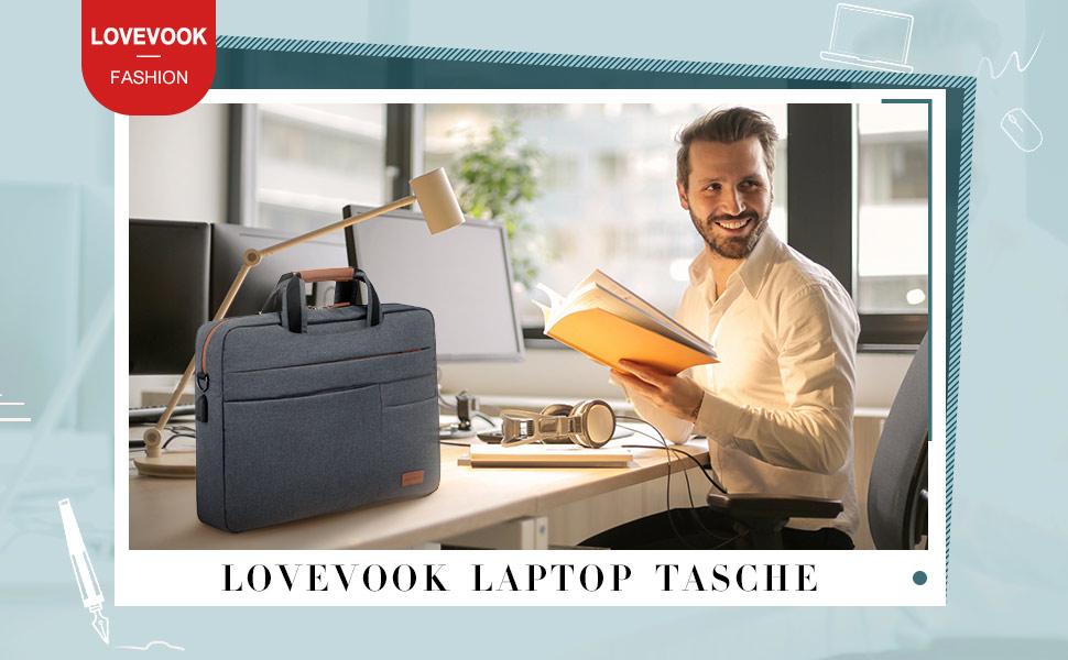 Сумка для ноутбука LOVEVOOK 15.6 дюймів, водонепроникна ділова сумка через плече для чоловіків та жінок, офісна сумка для MacBook та PC, чорна