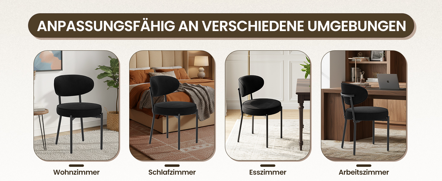 Обідні стільці COLAMY з м'яким сидінням 10 см – Сучасні стільці з плюшевої тканини Teddy, міцний металевий каркас, для кухні та вітальні, білий (чорний, набір 2 шт.)