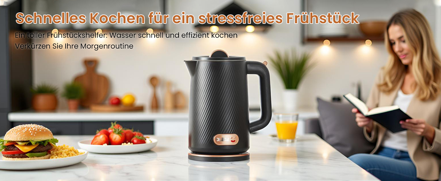 Електричний чайник OLEGA 1.8L, 1800W, нержавіюча сталь, автоматичне відключення, захист від сухого кип'яття