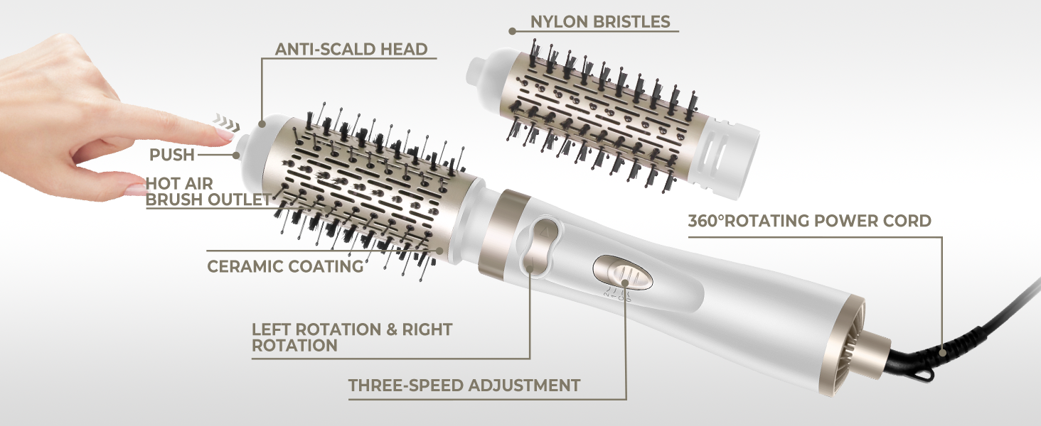 В-1 Airstyler кругла щітка, щітка з теплим повітрям, плойка, щітка для сушіння феном для випрямлення та об'єму, 6-