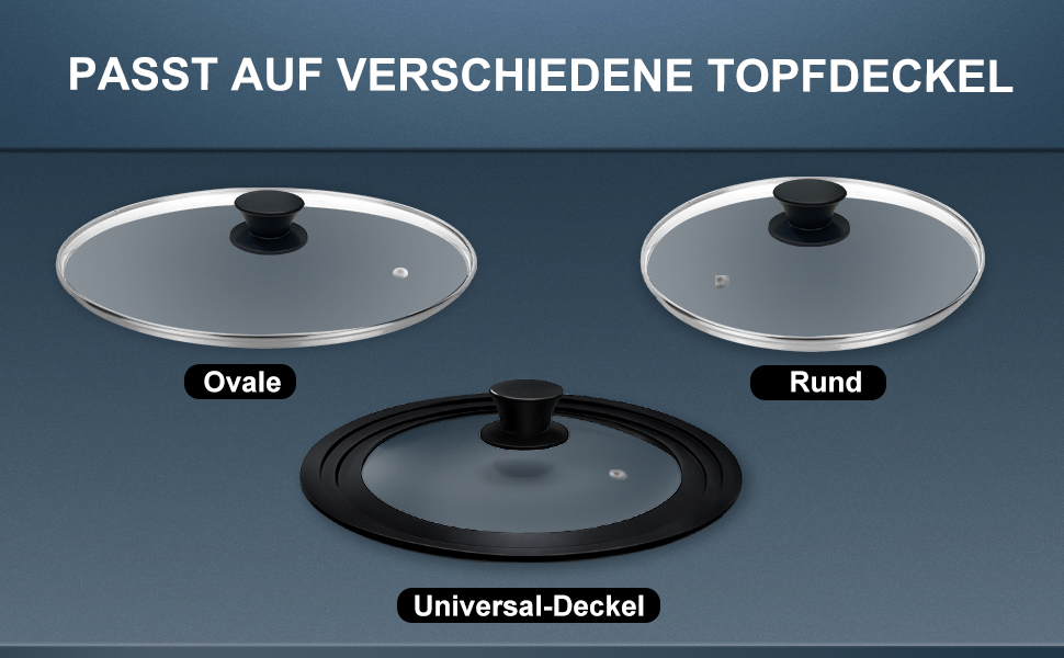 Універсальна кришка для каструль та сковорідок Walfos зі скляним куполом та силіконовим обідком, Ø 33, 36, 38 см, термостійка, чорна
