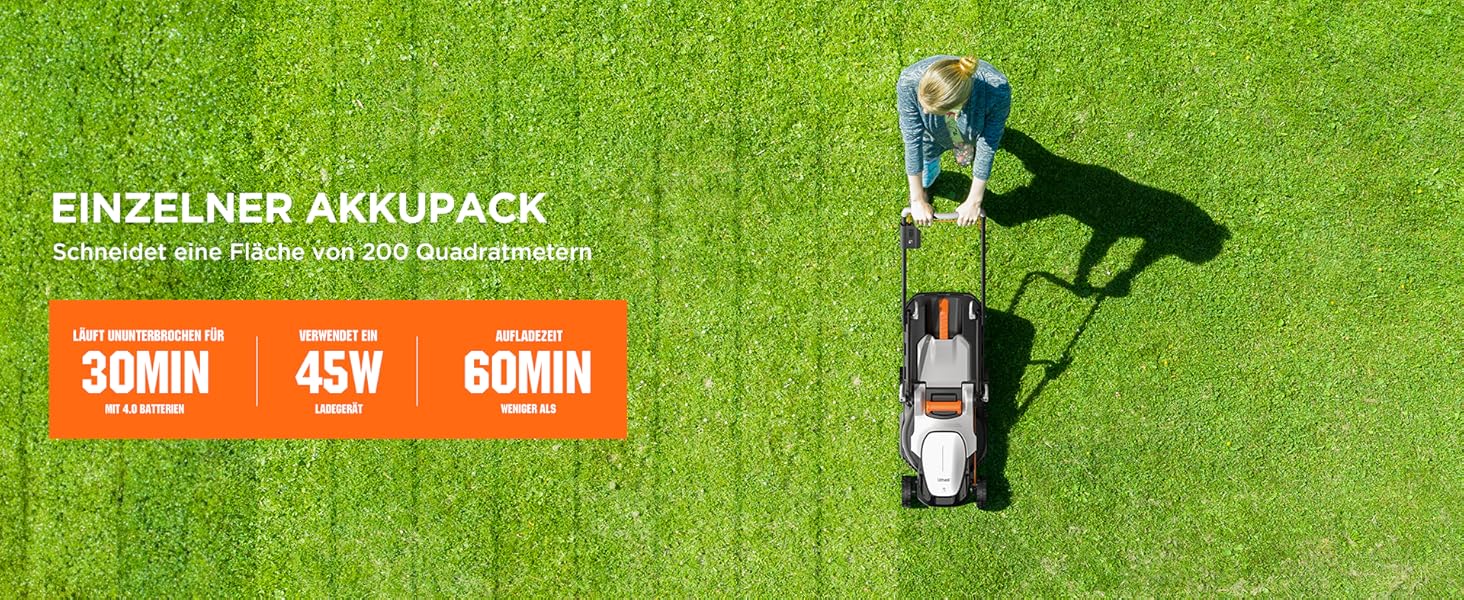 Акумуляторний газонокосарка Litheli 20V, ширина косіння 33 см, до 200 м², об'єм кошика 30 л, висота косіння 25-65 мм, з акумулятором 4.0 Ah
