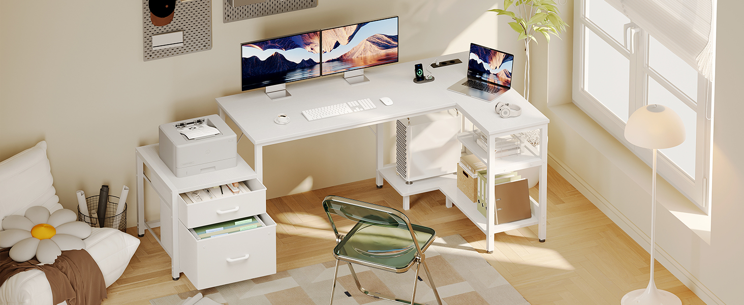 Комп'ютерний стіл кутовий Coleshome з ящиками, білий, 160x80 см