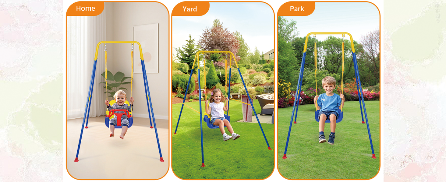 Дитяча гойдалка FCOUMY 3 в 1 для дому та вулиці з ременем безпеки, складаний металевий стійка, проста в збірці