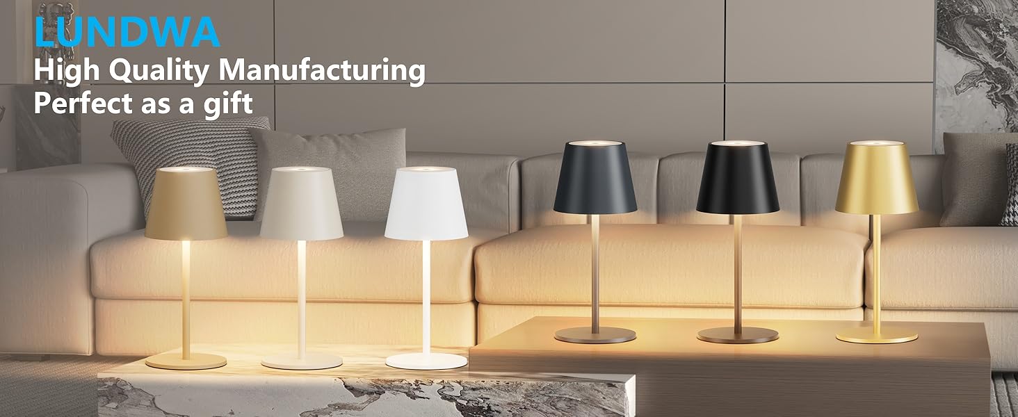 Лампа настільна LED акумуляторна Lundwa 26 см, 5000 mAh, IP54, 3W, 3000K, для кемпінгу, ресторану, спальні, бару (1 шт.)