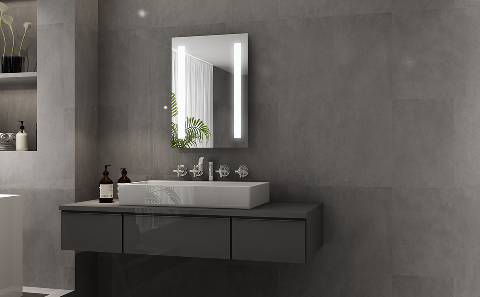 Елегантне дзеркало для ванної кімнати з LED-підсвічуванням 45x60 см, холодне біле світло, IP44, енергозберігаюче, 60L x 45B см