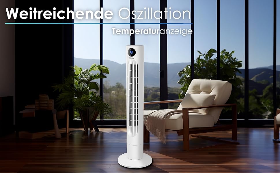 Вентилятор Tower Echo - тихий, з пультом, LED-дисплеєм та таймером 12 год