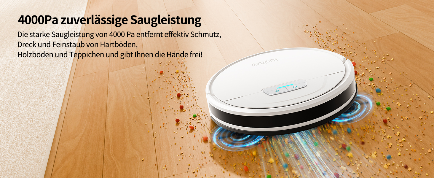 Робот-пилосос HONITURE G20 з функцією миття підлоги, 4000Pa, 3-в-1, для тварин, килимів, твердих підлог, з пультом дистанційного керування, білий