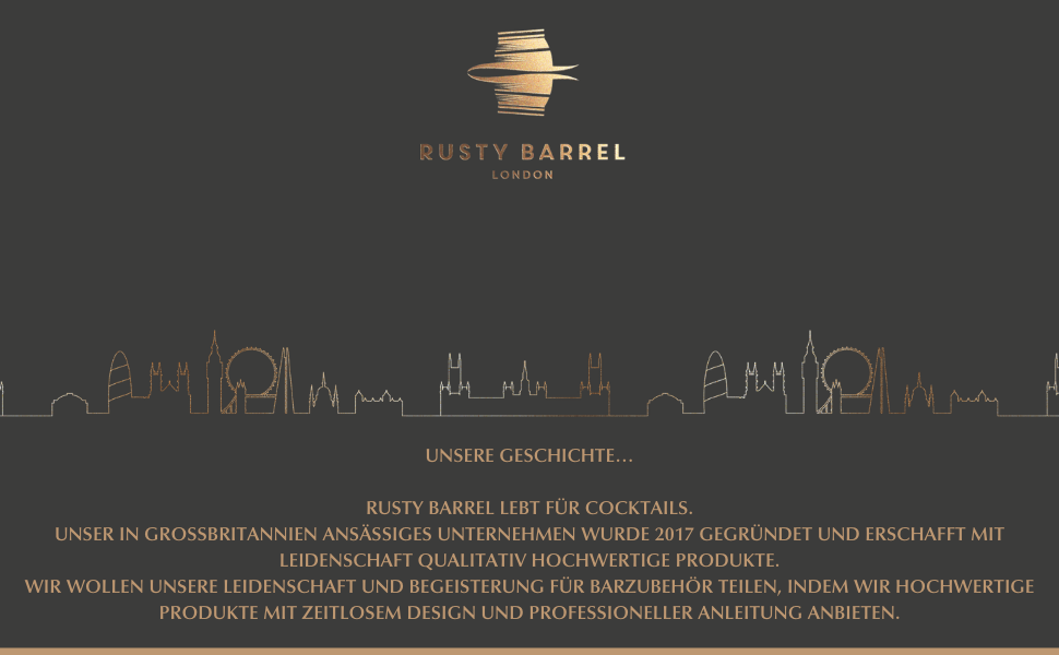 Коктейльний набір Rusty Barrel Park Lane - мідний шейкер з нержавіючої сталі, дерев'яний бовтанок, ситечко для батончика, мірка для батончика, наливка, пакет, ложка та книга рецептів | Коктейльні аксесуари в розкішній подарунковій упаковці