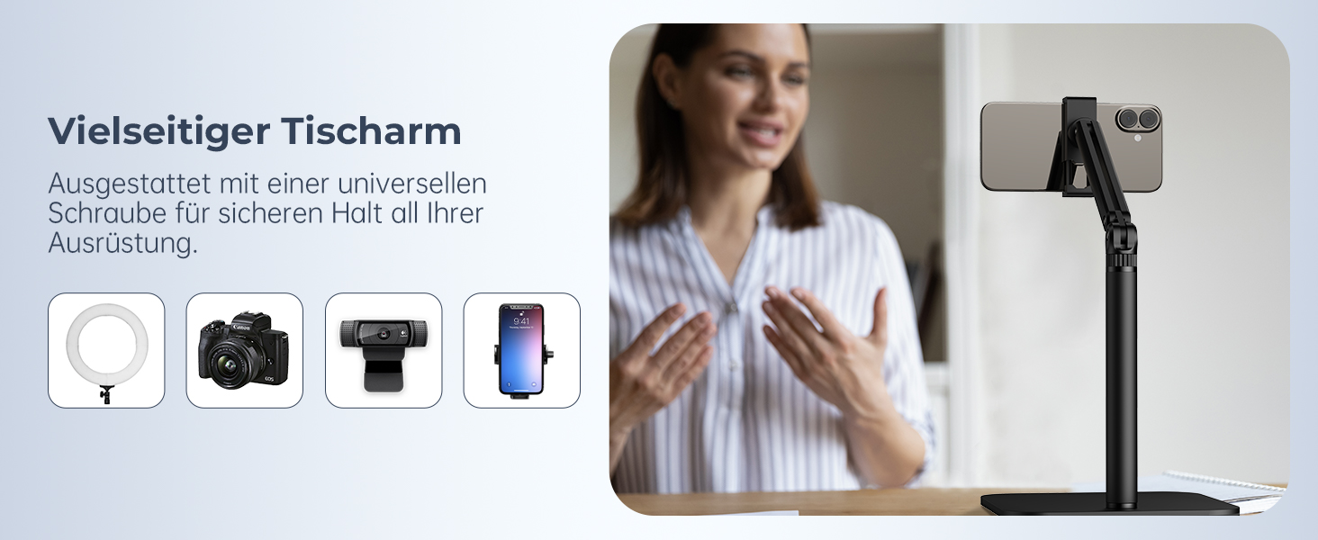 Тримач для мікрофона на стіл, регульований кронштейн 1/4-3/8-5/8 дюйми для Blue Yeti, Fifine, HyperX, мікрофонів/веб-камер/DSLR камер для студії, подкастів, стрімінгу (7-50 см)