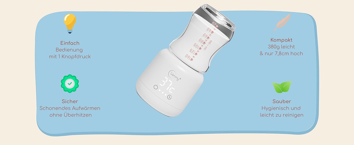 Підігрівач для пляшечок Lämmy – акумуляторний, портативний, точний, не протікає, компактний – для всіх пляшечок, USB