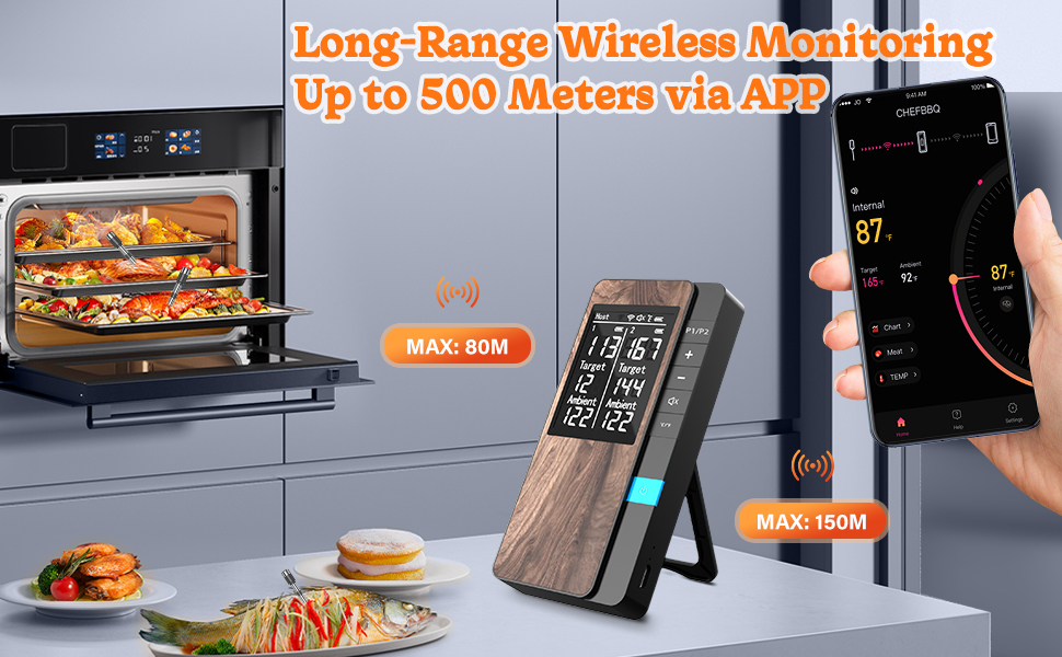 Бездротовий термометр для м'яса Pakinui з двома зондами, Bluetooth, IP67, для гриля, духовки, коптильні