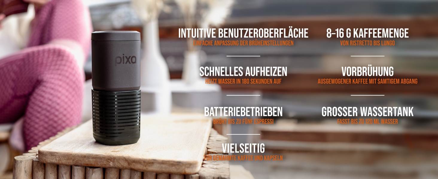 WACACO Електрична портативна кавомашина: 4 види кави, швидкий нагрів, 3 акумулятори 3000mAh, 20 Bar, для меленої кави та капсул NS, сенсорний екран, темно-бордовий