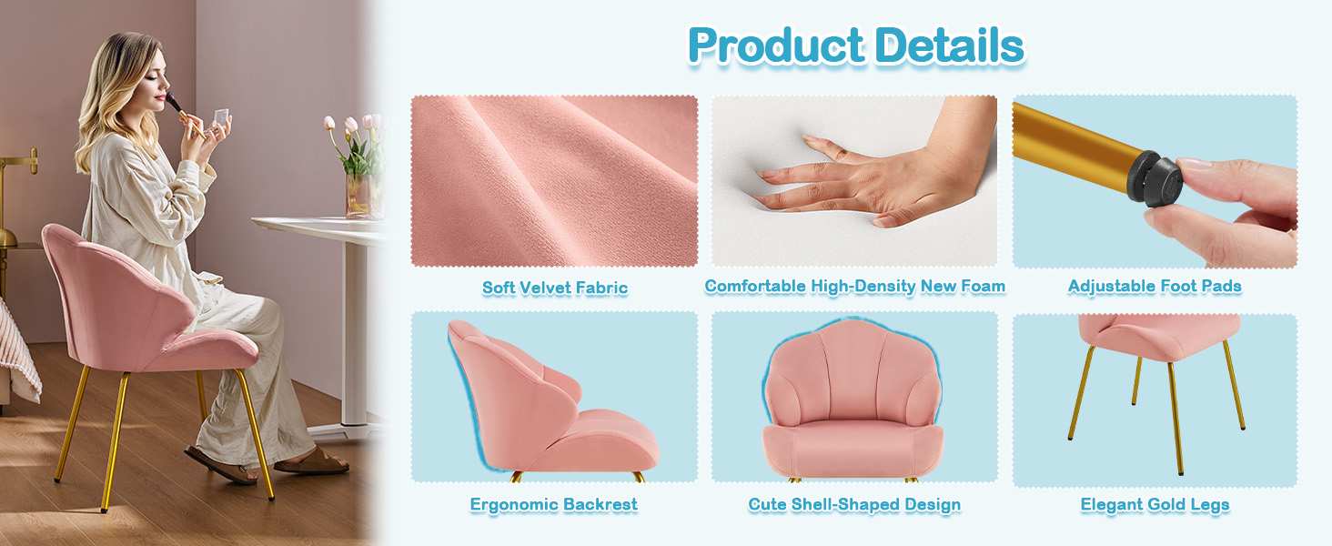 Крісло Yaheetech у формі мушлі, сучасне крісло-навушник, з металевими ніжками, поліестер, для вітальні/туалетного столика/спальні, комплект, білий (1), рожевий