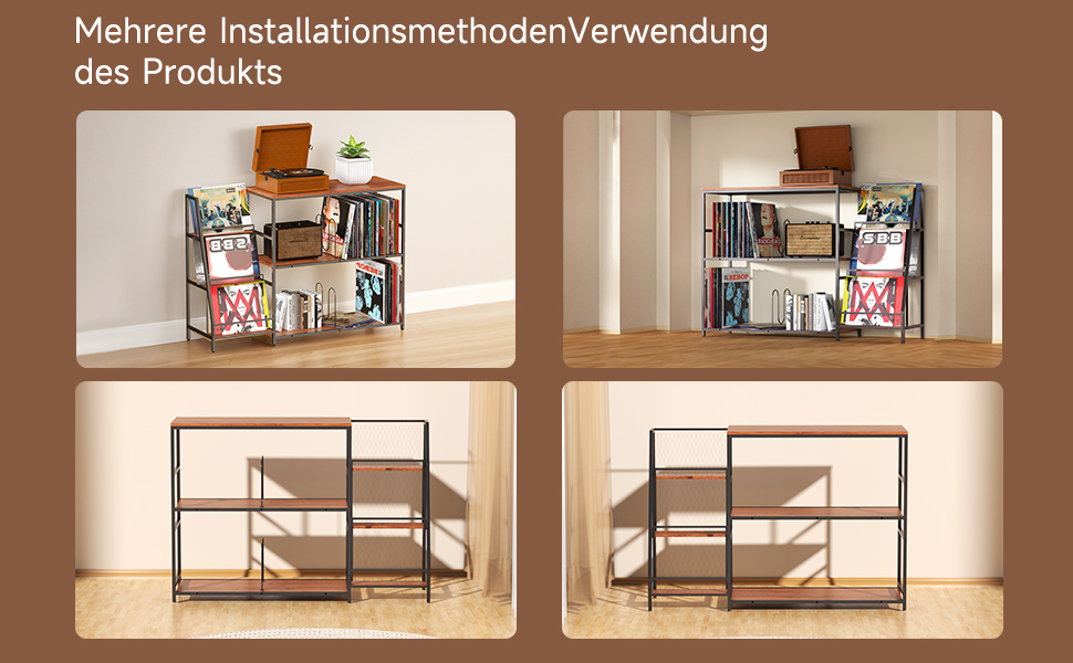 Стіл для програвача YCJY з полицями для платівок, вінтажний, місткість до 400 альбомів