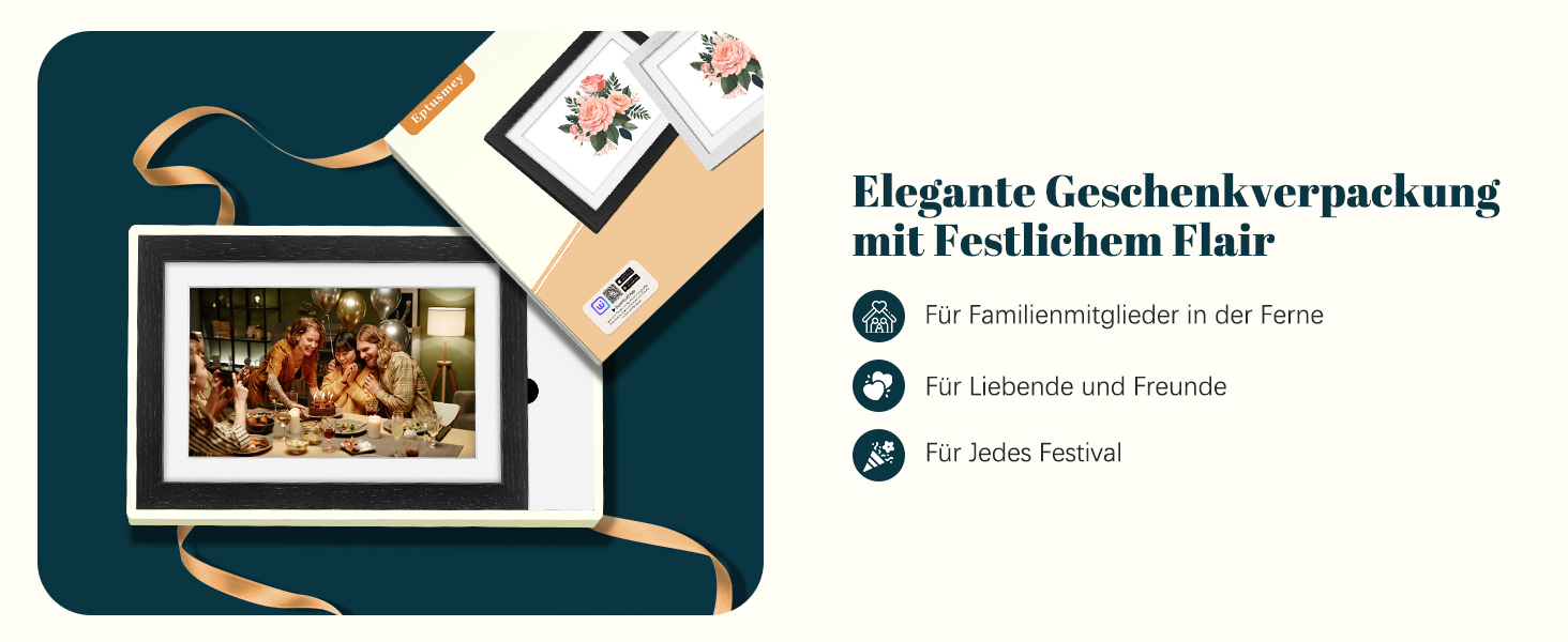 Цифровий фоторамка Eptusmey 10.1 дюйма з Wi-Fi, корпус з дуба, 32GB, IPS Touchscreen, підтримка Uhale APP, для подарунків, білий дуб