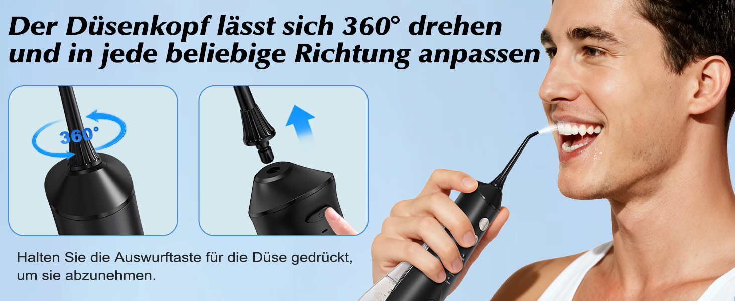 Електрична ірigator для порожнини рота Munddusche: 5 насадок, 4 режими, IPX7, для дому та подорожей